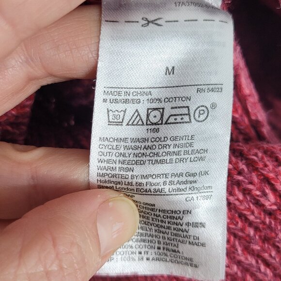 GAP Marble Pink Cranberry 100% Cotton Crew Neck Knitted Pullover Sweater Medium - Picture 9 of 14